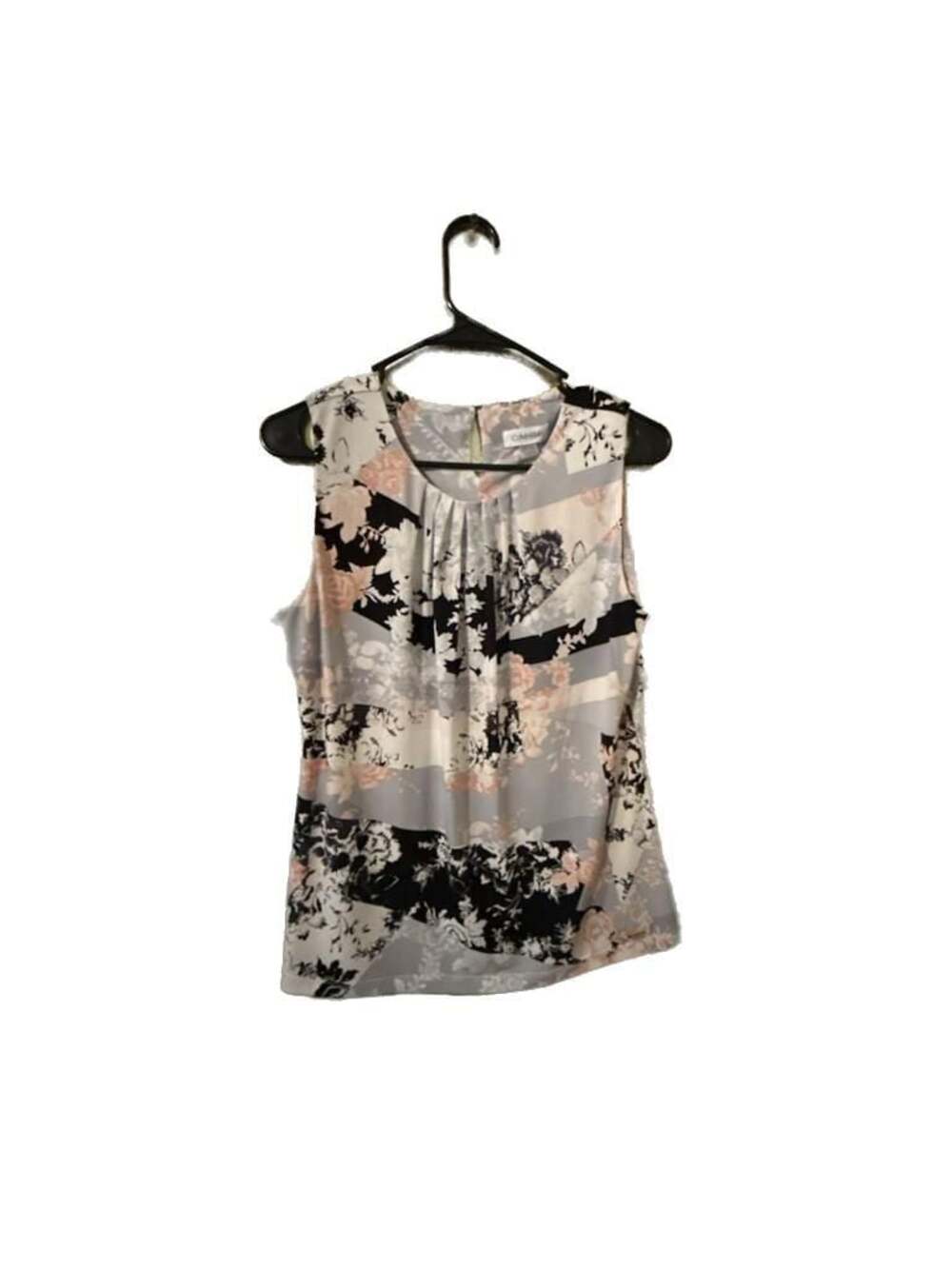 Calvin Klein Women's Floral Pleated Sleeveless Blouse Size PL